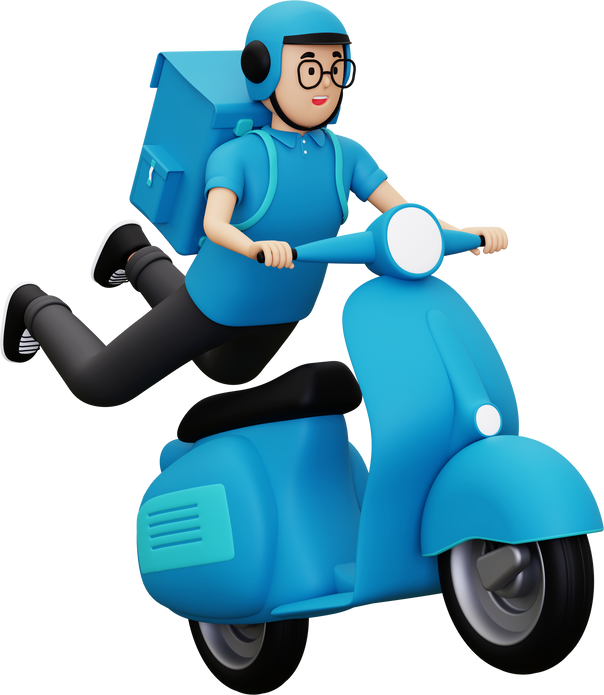 3d Deliveryman riding scooter